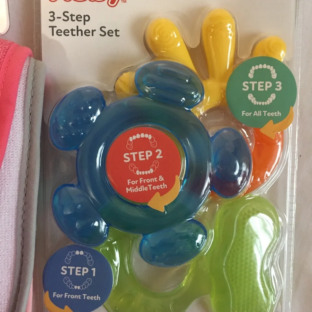 Kids bibs and nuby 3 stage teether set /New